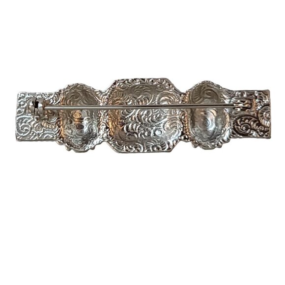 1928 Brand Silver Tone Black Lucite Cab Bar Pin Brooch K79 - Picture 4 of 8